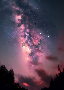 粉色银河系背景图片_天空粉色星星