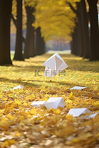 信件背景图片_秋天寄出的信件躺在公园里