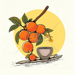 柿子椒熊背景图片_橙枝，小水果和木勺