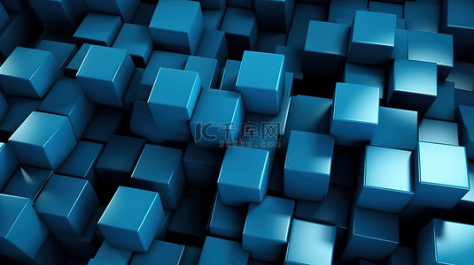 抽象蓝色背景下几何四边形的三维渲染