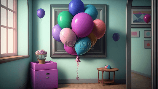 生日粉紫色气球场景