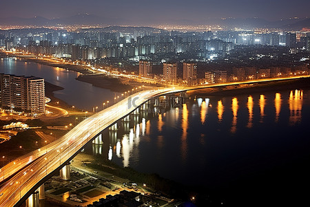 江上背景图片_上贤江和桥梁的夜景
