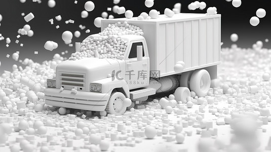 白色卡车中溢出的白色药丸 3D 插图