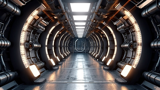 3d 渲染中的未来航天器走廊