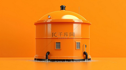 橙色背景与单色水箱的 3d 渲染