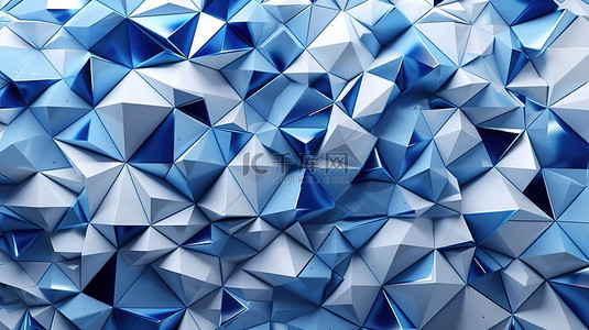 三角形游戏背景图片_蓝色和白色的垃圾三角形抽象背景与 3d 渲染