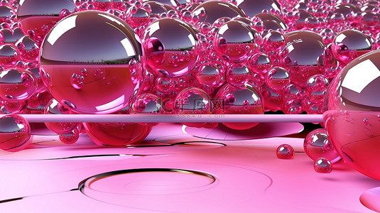 背景融合背景图片_融合粉红色液体球体，形成引人注目的 3D 抽象渲染