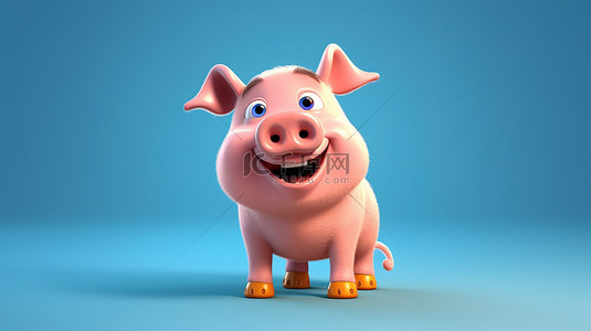 猪形象背景图片_俏皮的 3d 猪卡通