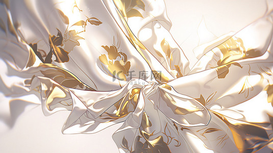 令人惊叹的 3D 渲染中的金色和白色织物