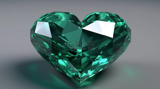 爱情绿背景图片_心形祖母绿宝石的 3d 渲染