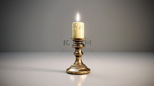 白色背景 3d 渲染上的老式黄铜烛台