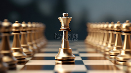 导游棋子背景图片_独特的视角 金色棋子的 3D 插图代表独特性并在人群中脱颖而出
