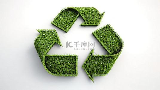 白色污染的背景图片_白色背景上绿色回收符号包围的地球的 3D 插图