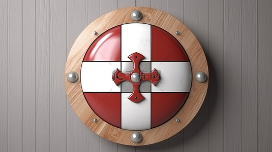 中世纪 3d 渲染红色和白色木盾
