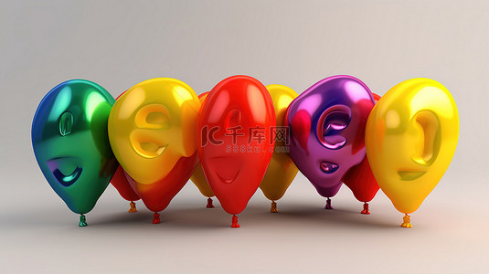 彩虹色调的彩色 3d 气球非常适合儿童商店销售灰色隔离