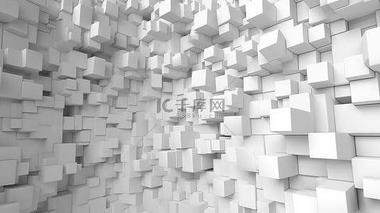 立方体色块背景图片_白色立方体墙壁混乱的 3d 渲染