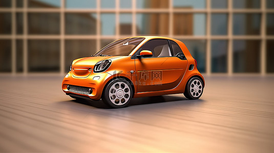 橙色城市汽车的 3D 渲染，带有空白画布，供您创意使用