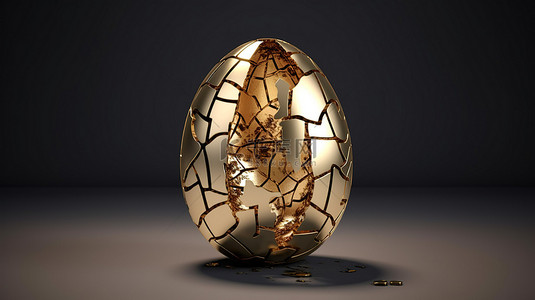 精致的 3D 渲染镀金复活节彩蛋揭晓