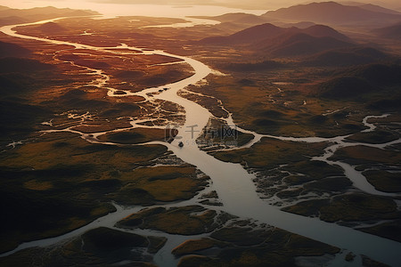 大江大河背景图片_一条大河和一堆草的航拍图像