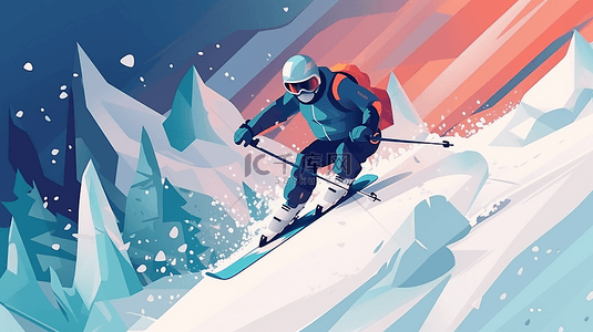 户外滑雪背景背景图片_冬季极限滑雪插画背景
