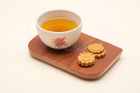 凉茶背景图片_凉茶，杯子里有一块姜和一些饼干，白色表面