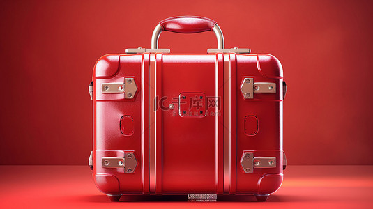 充满活力的红色手提箱的数字构造 3D 渲染