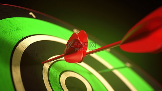 四向箭头背景图片_超出预期四支箭击中目标的 3D 渲染，靶心上有一个绿色箭头