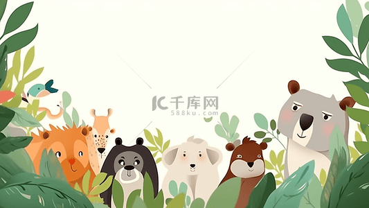 可爱动物卡通边框背景图片_动物植物插画边框