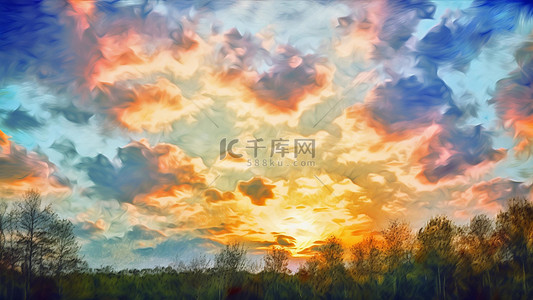 橙色云层背景图片_天空奇幻云层云霞植物