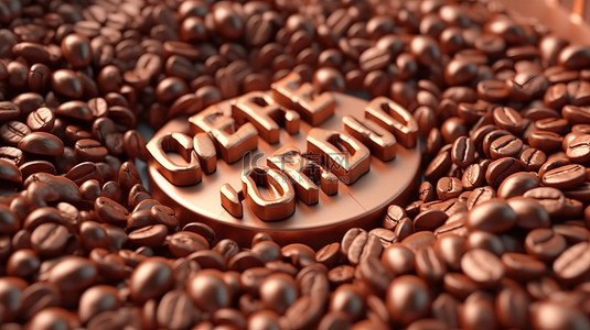 广告版式设计背景图片_振兴咖啡 3D 渲染版式和咖啡豆设计