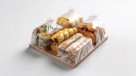 食品包装背景图片_3d 渲染的食品包装呈现在白色背景上