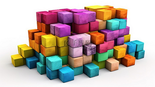 3d积木背景图片_白色 3D 渲染中独立存在的充满活力的块