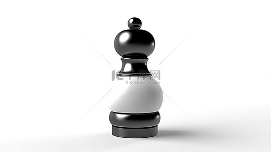 黑白棋子背景图片_白色背景上倒置的黑白国际象棋棋子的 3D 插图