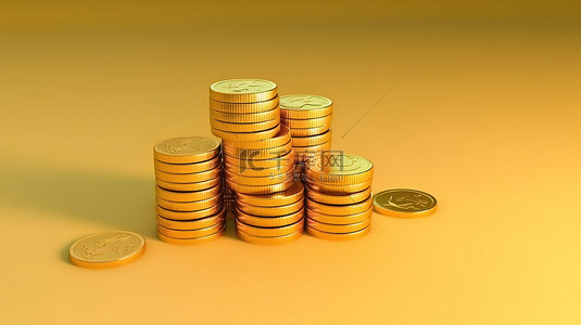 金融储蓄背景图片_代表金融储蓄和投资的 3D 渲染金币堆栈的插图