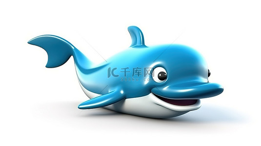 水鱼卡通背景图片_3D 卡通鲸鱼独自站在白色背景上的插图