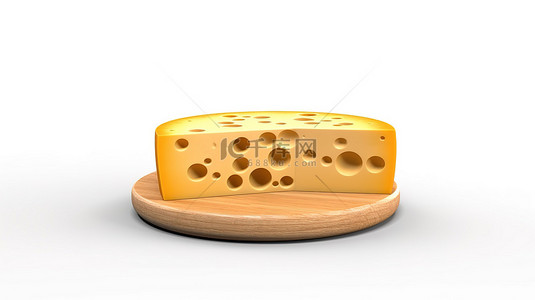白色背景上孤立奶酪的 3d 插图
