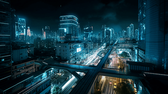 商务科技感蓝色背景图片_未来主题高楼建筑背景