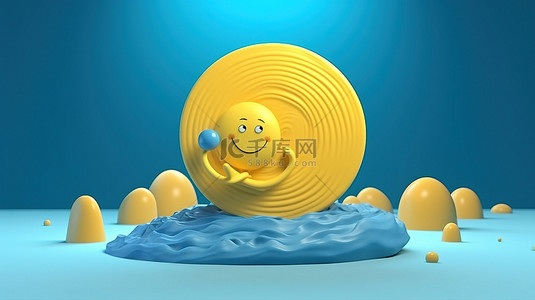 蓝色风景中黄色月亮的卡通风格 3D 渲染