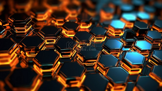 科技感金属感背景背景图片_具有未来科技氛围的六边形背景的 3D 渲染