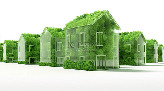贷款背景图片_彻底改变房地产行业 3D 渲染的绿色房屋在白色背景的白色房屋中脱颖而出
