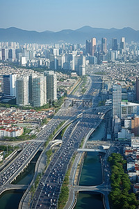 市中心区背景图片_韩国市中心区的鸟瞰图