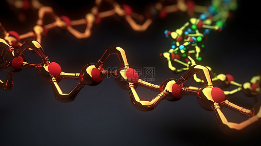 分子链中连接的原子 DNA 和遗传模型的 3D 插图