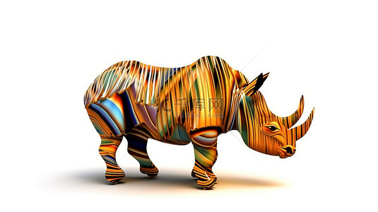 犀牛剪影背景图片_令人惊叹的 3D 图形，白色背景下充满活力的棕色犀牛剪影