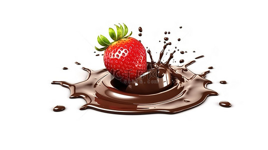草莓装饰背景图片_3d 白色背景中草莓装饰的巧克力饮料
