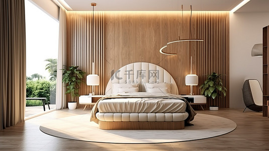 华丽的卧室整体配有床床头柜和梳妆台豪华家居内饰酒店灵感舒适 3D 渲染