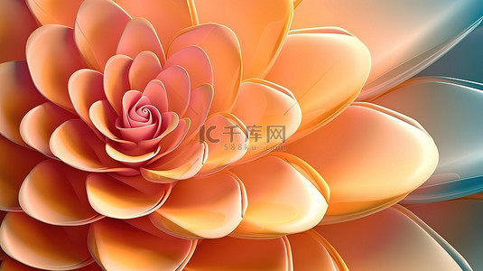 带有类似于 3D 花卉设计的渐变杏色调的抽象螺旋插图