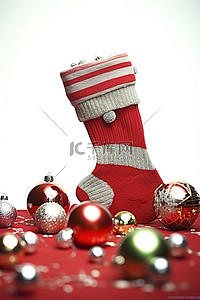 袜子圣诞背景图片_圣诞季装饰品包围的袜子