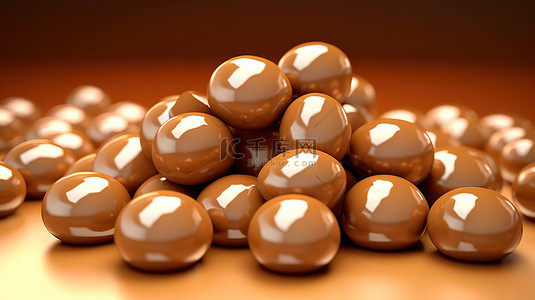 不可抗拒的牛奶巧克力涂层棕色糖果 3D 插图