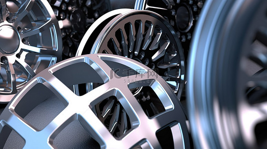 轮毂改装背景图片_汽车上特写合金轮毂的 3D 渲染