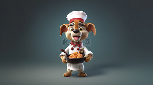 带着厨师帽的小猪背景图片_3d 渲染的犬厨师